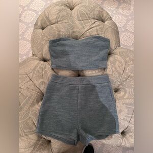 Gray/Blue Strapless Top and Shorts Set